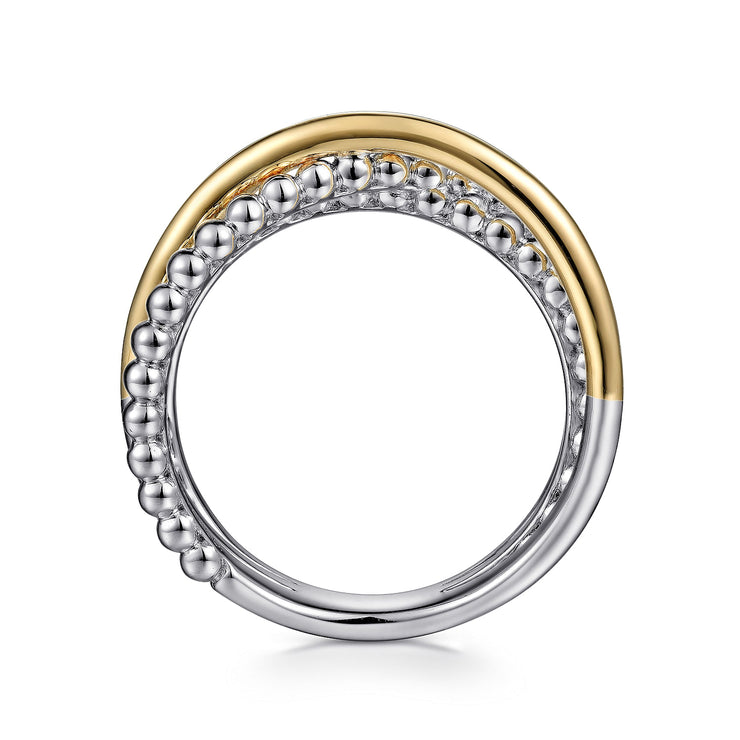 925 Sterling Silver and 14K Yellow Gold Criss-Cross Ring
