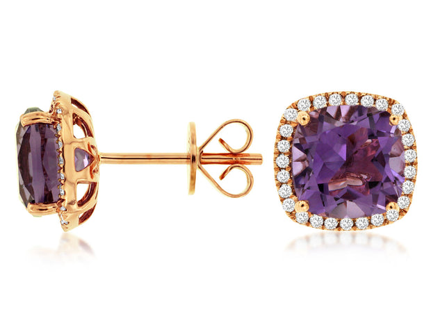 Amethyst & Diamond Stud Earrings