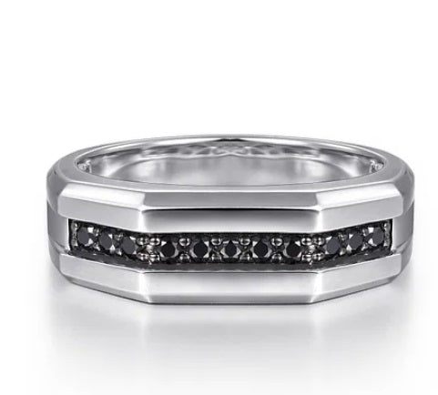 Sterling Silver And Black Spinel Men's Band