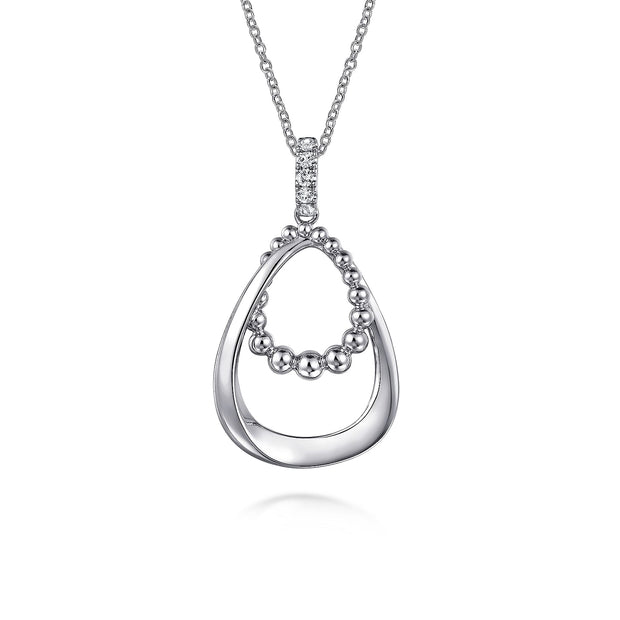 925 Sterling Silver White Sapphire Bujukan Teardrop Pendant Necklace