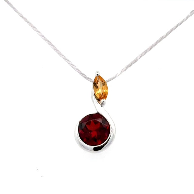 Sterling Silver Garnet & Citrine Pendant