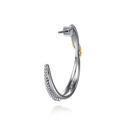 925 Sterling Silver and 14K Yellow Gold Bujukan Criss Cross J Hoop Earrings