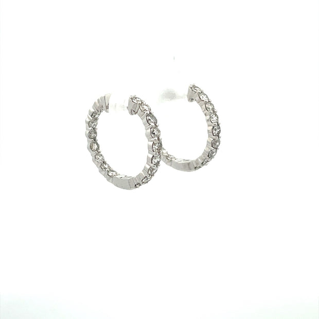 14 Karat White Gold Diamond Inside Out Medium Hoop Earrings