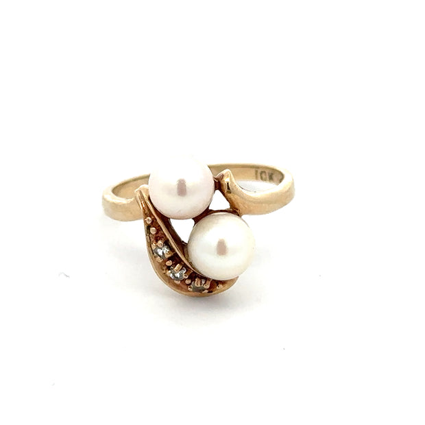 Estate Pearl & White Sapphire Ring