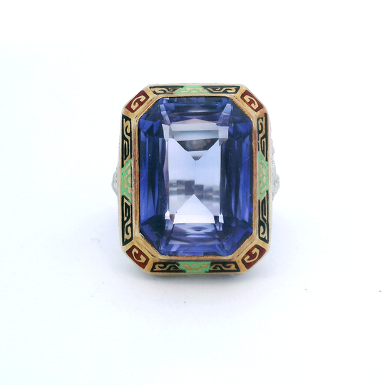 Estate Art Deco Ring with Filigree and Enamel