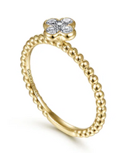 14K Yellow Gold Diamond Cluster Clover and Bujukan Bead Ring