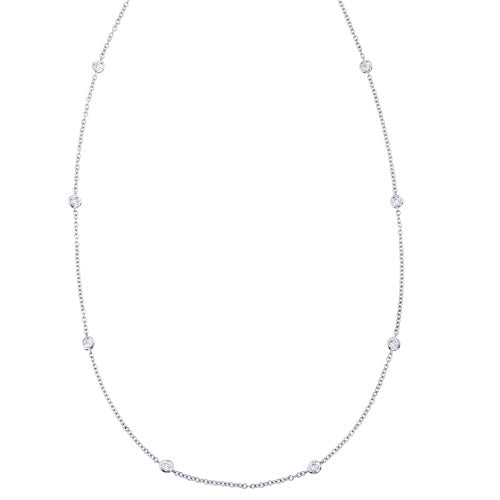 14 Karat White Gold Diamond Station Necklace