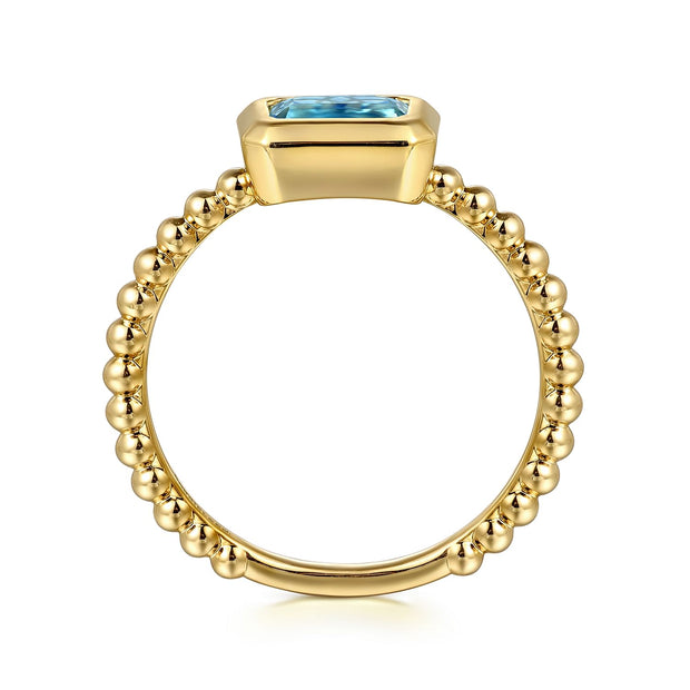 14K Yellow Plain Gold Bujukan And Blue Topaz Stackable Ring