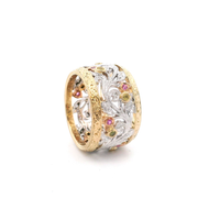 Estate Tri-Color Wide Filigree Band w/ Colored Diamonds