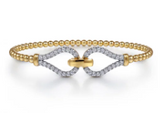 14K Yellow Gold Bujukan Beads and Diamond Split Bangle Bracelet