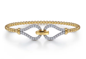 14K Yellow Gold Bujukan Beads and Diamond Split Bangle Bracelet