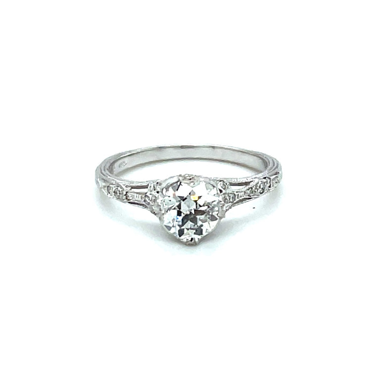 14 Karat Diamond Engagement Ring with European Center