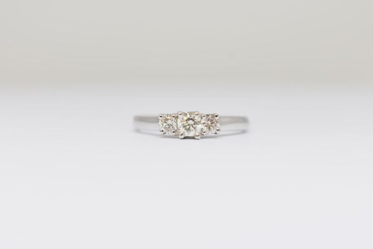 14 Karat Three Stone Diamond Engagement Ring with Round Center