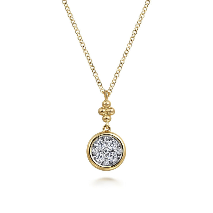 14K White and Yellow Gold Diamond Cluster Bujukan Drop Pendant Necklace