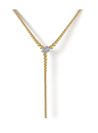 14K White & Yellow Gold Bujukan Beads and Diamond Y Necklace