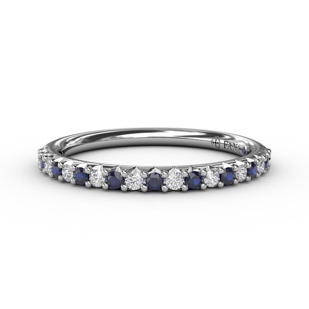 14 Karat White Gold Shared Prong Sapphire & Diamond Wedding Band
