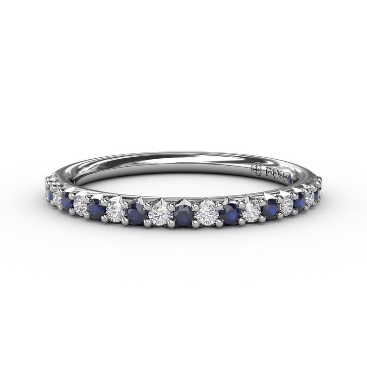 14 Karat White Gold Shared Prong Sapphire & Diamond Wedding Band