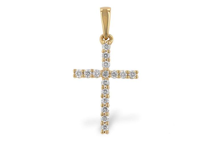 14 Karat Yellow Gold Diamond Cross Pendant