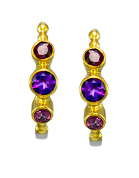Sterling Silver & 22K Gold Vermeil Earrings w/ African Amethyst & Rhodolite Garnet