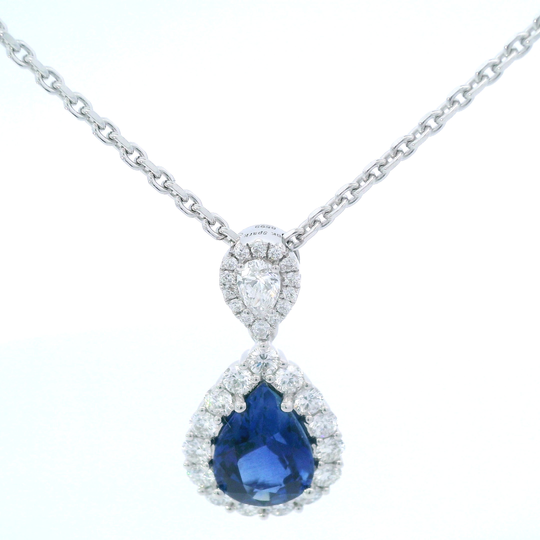 Pear Shape Sapphire w/ Diamond Halo Dangle Necklace
