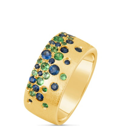 14 Karat Yellow Gold Tsavorite Garnet and Sapphire Ring