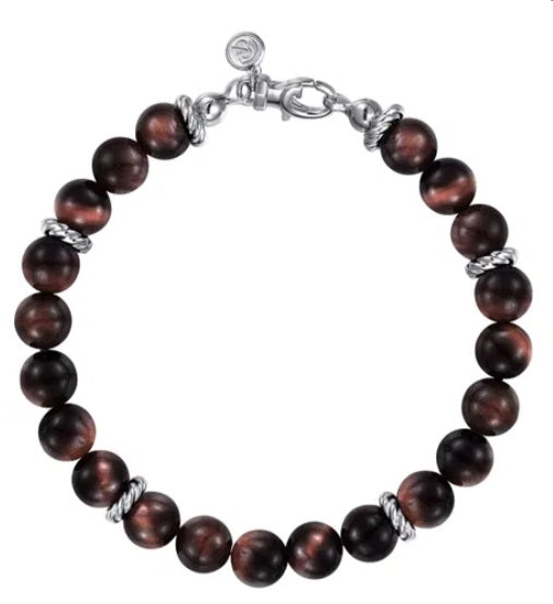 Sterling Silver and 8mm Tiger Eye Beaded Bracelet