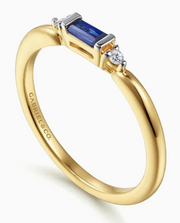 14K Yellow Gold Diamond and Blue Sapphire Stackable Ring