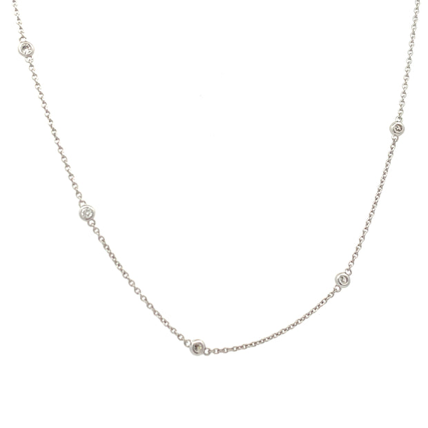 14 Karat White Gold/Rhodium Plated  Open Link Diamond Station Necklace