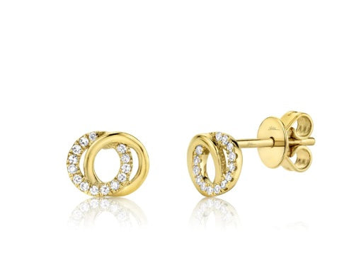 Yellow Gold Diamond Circle Stud Earrings
