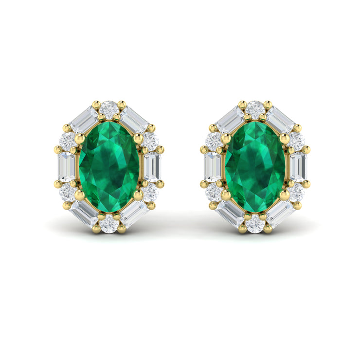 Emerald & Diamond Stud Earrings