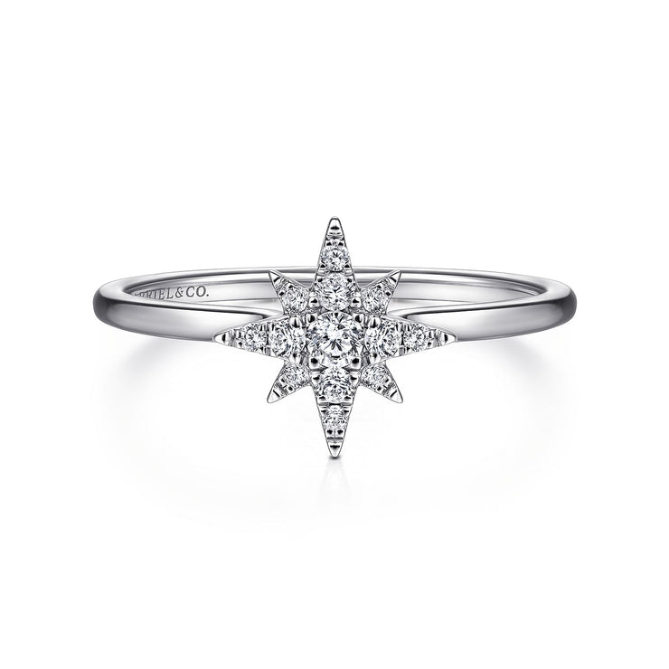 14K White Gold Diamond Starburst Ring
