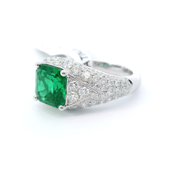 Platinum Step Cut Octagonal Emerald & Diamond Fashion Ring