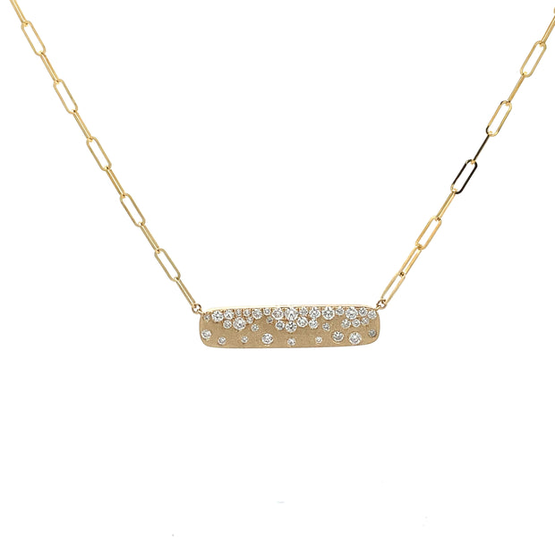 14 Karat Yellow Gold Diamond Flush Set Bar Necklace