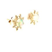 14 Karat Yellow Gold Opal And Diamond Earrings