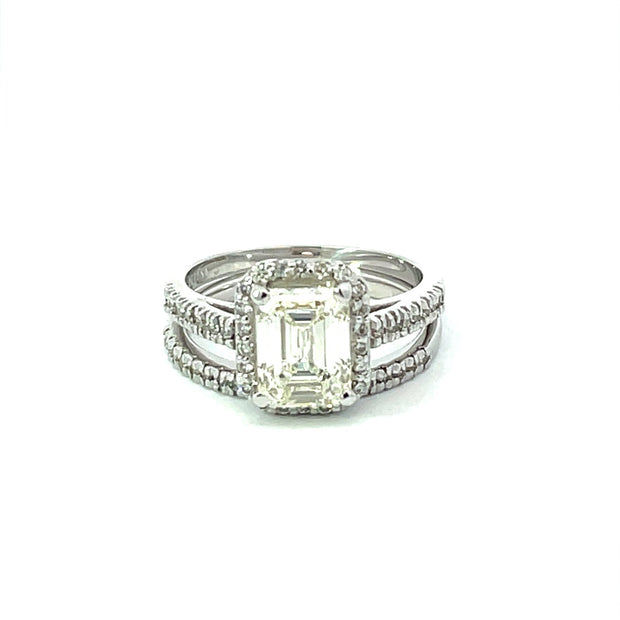 14 Karat Diamond Engagement Ring with Emerald Center