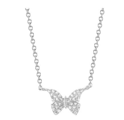 14 KT White Gold Rhodium Plated Butterfly Pendant/Necklace