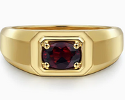 14K Yellow Gold Garnet Mens Ring in High Polish Finish