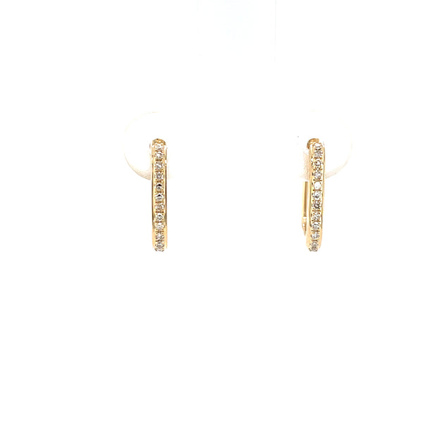 14 Karat Yellow Gold Small Diamond Square Hoop Earrings