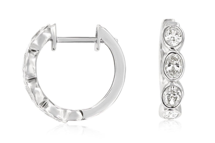 Bezel Set Oval Diamond Huggie Earrings