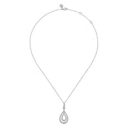 925 Sterling Silver White Sapphire Bujukan Teardrop Pendant Necklace