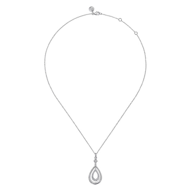 925 Sterling Silver White Sapphire Bujukan Teardrop Pendant Necklace