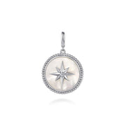 925 Sterling Silver Bujukan White Sapphire and Mother Of Pearl Round Starburst Medallion Pendant