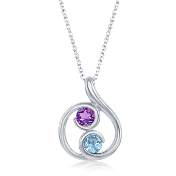 Sterling Silve Blue Topaz and Amethyst Necklace