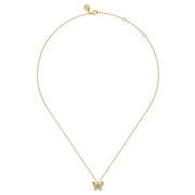 14K Yellow Gold Butterfly Necklace With Diamond Cut Finish And Graduating Diamonds