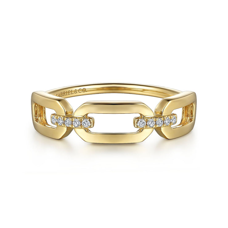 14K Yellow Gold Diamond Link Chain Ladies Ring