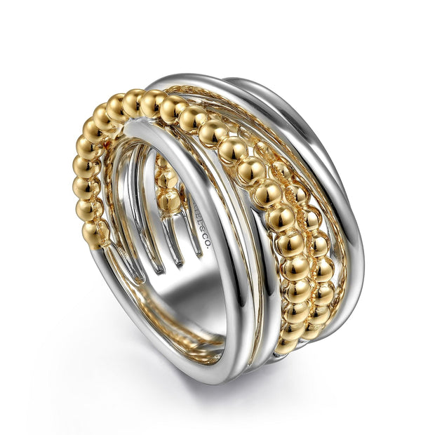 925 Sterling Silver and 14K Yellow Gold Criss-Cross Ring