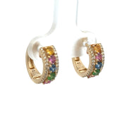 Rainbow Sapphire & Diamond Huggie Hoops