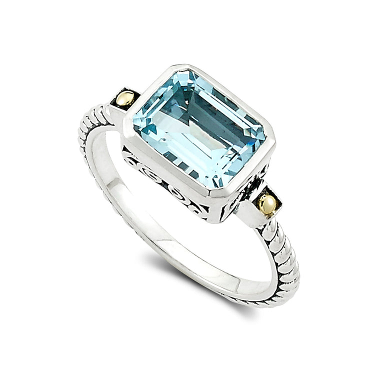 Sterling Silver And 18K Yellow Gold Blue Topaz Ring