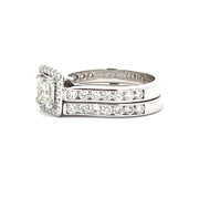 14 KT White Gold Rhodium Plated Halo Bridal Set