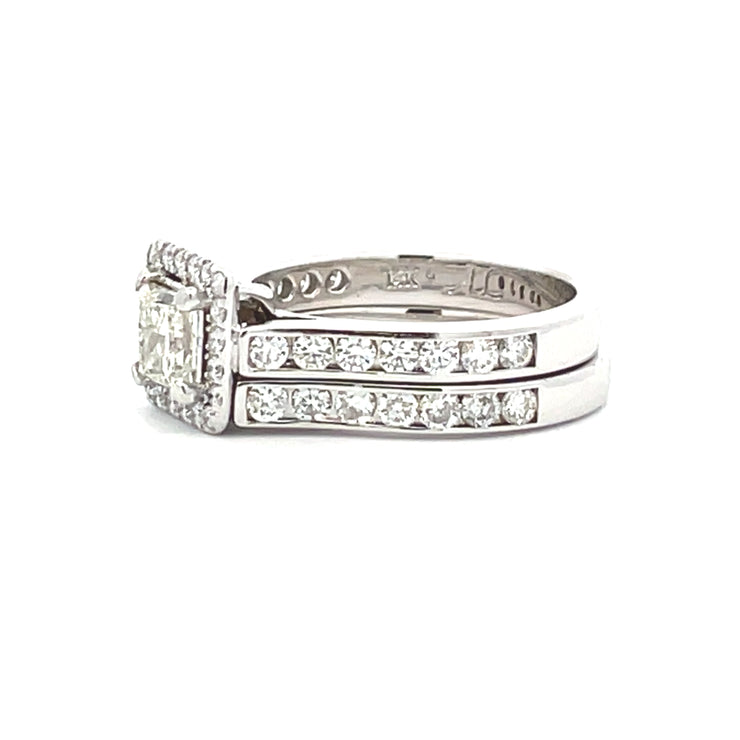 14 KT White Gold Rhodium Plated Halo Bridal Set